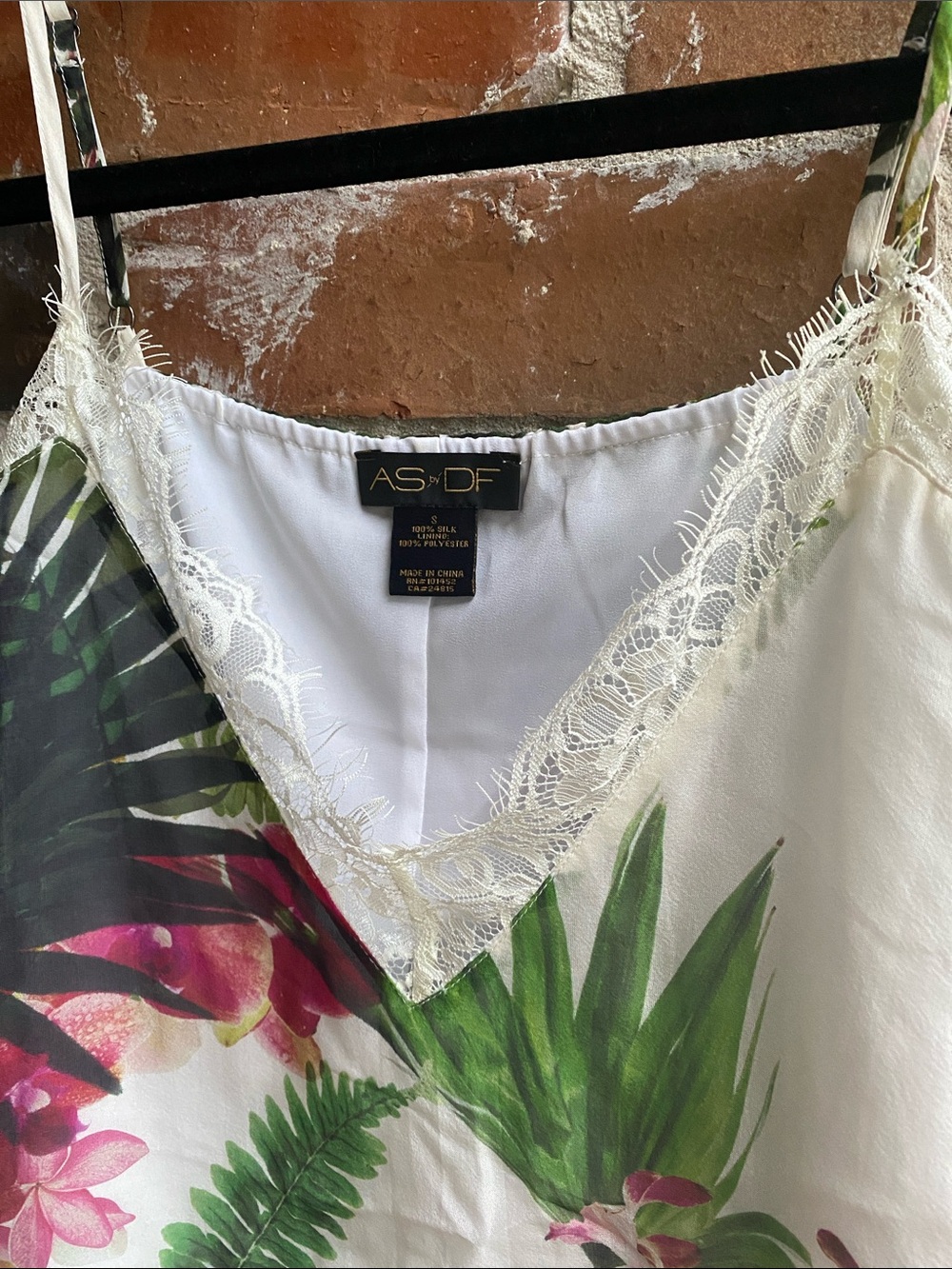 AS by DF Paradise Floral White Lace-Trim Silk Cami Size Small - Picture 4 of 15